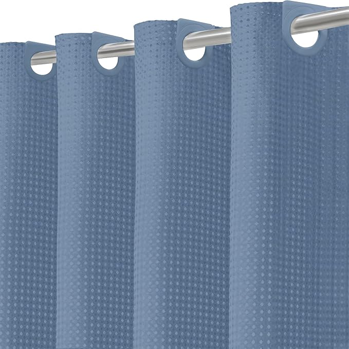 Inhousolu No Hook Waffle Weave Shower Curtain with Removable Snap in Fabric Liner Set for Bathroom, 230 GSM Heavy Duty Weighted Hem Water Repellent Washable Bath Curtains, 72 x 78 Inch, Moonlight Blue