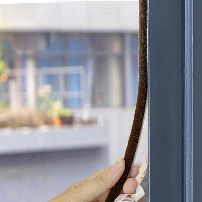 TORRAMI Felt Pile Weather Stripping Brush Strip for Window and Door Seal 11/32 inch x 11/32 inch x 16 ft,Strong Adhesive Backing Door Felt Strip for Sealing Insulation, Brown