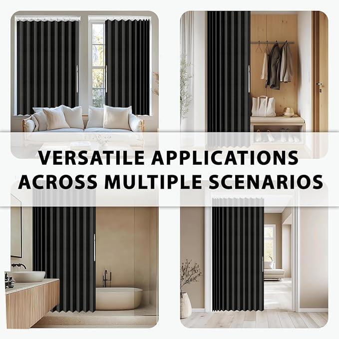 Accordion Door Curtain Set - 100% Blackout, with Curtain Rod Included, for Bedroom Privacy Protection (Black-53 W x 78" L+Rod)