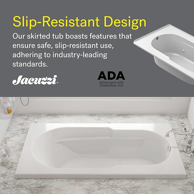 Jacuzzi SIGNATURE Acrylic Drop-In Bathtub, Jet Massage Tub, Slip Resistant, Left Drain Placement, 72" (L) x 36" (W), Rectangle, White