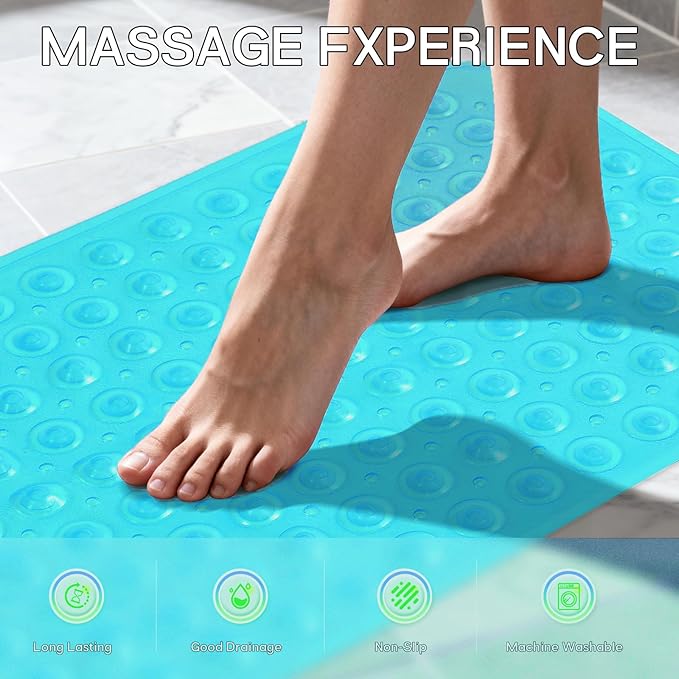Anti-Slip Bathtub Shower mat, 27.5×14.5（Approximately 70×37cm） inch Soft Oversized Machine Washable Non-Slip Bathtub mat with Drainage Holes, Bathroom Floor Suction Cup.（1-Clear Green）