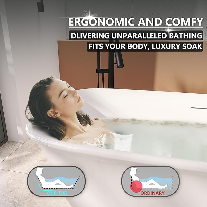 67" Acrylic Freestanding Bathtub, Soaking Tub for Bathroom, Stand Alone Tub, cUPC Certified, Integrated Overflow and Drain, Gloss White