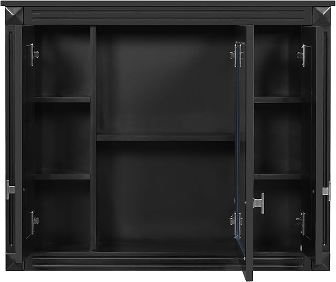 Merax Wall Mounted Bathroom Medicine Cabinet with Mirror, Bathroom Wall Cabinet with Doors and Shelves, 34" x 29" Mirrored Door Over Toilet Storage Cabinet, Black