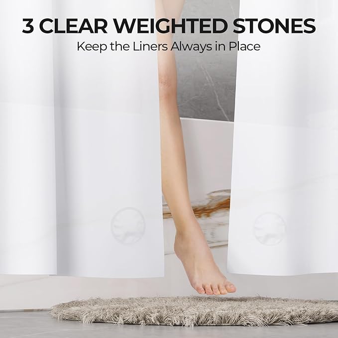 AmazerBath Shower Curtain Liner 2 Pack, 72 x 65 Inches PEVA Plastic Shower Liner with Heavy Duty Stones and 12 Rustproof Metal Grommet, Lightweight Waterproof Shower Curtain - White