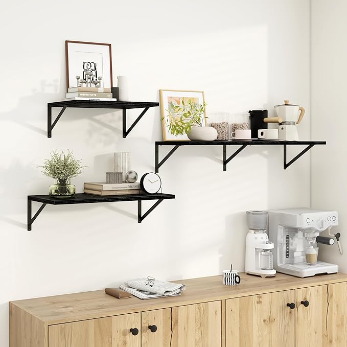 Dreamland Wall Shelves Black, Large Floating Shelf 12 * 36 inch Set of 2 Wall Shelves for Dorm, Bookshelf, Living Room, Bedroom, Bathroom