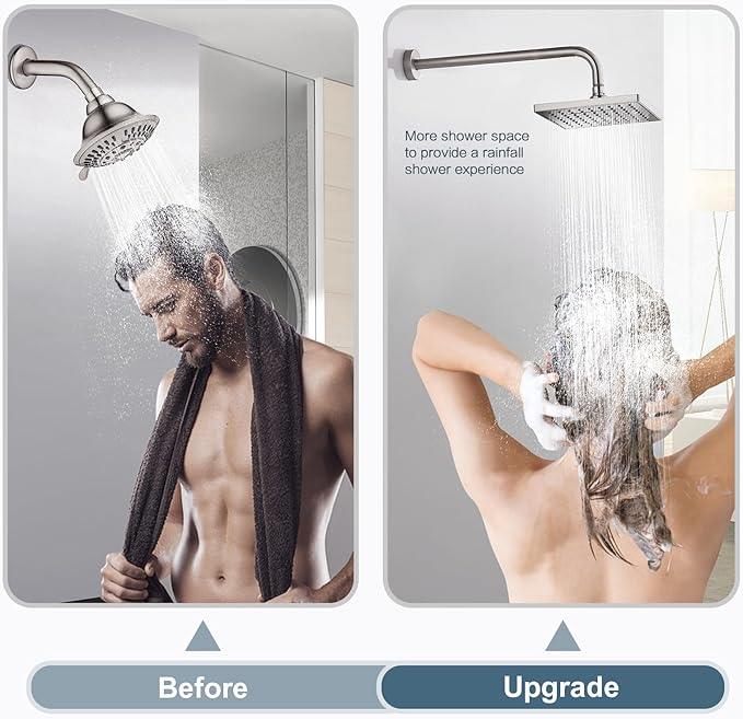 BRIGHT SHOWERS 16-Inch Shower Head Extension Arm with Flange, L Shaped Shower Extender, Extra-Long Stainless Steel Shower Pipe, Brushed Nickel