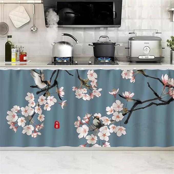 SK Studio Short Curtains for Kitchen, Cabinet Shelf Dust-Proof Blackout Tier Cafe Curtain Under Sink Skirt for Bathroom Laundry Room Style 4, 35.4" W x 31.5" H