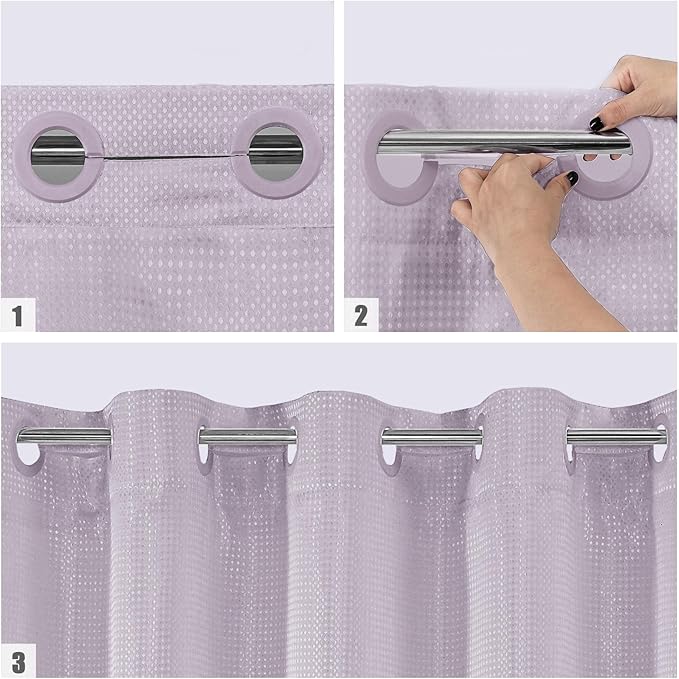 MitoVilla Purple Waffle Small Stall Shower Curtain Liner Set 36 x 74, No Hooks Required Half Size Narrow Fabric Cloth Shower Curtain Set with Snap-in Liner for Modern Bathroom Decor, Lavender