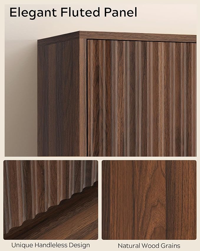 Bathroom Wall Cabinet, Fluted Wooden Medicine Cabinet Storage with 2 Doors, Adjustable Shelf and Towels Bar, Modern Wall Mount Large Floating Cabinet for Kitchen Laundry Room Brown