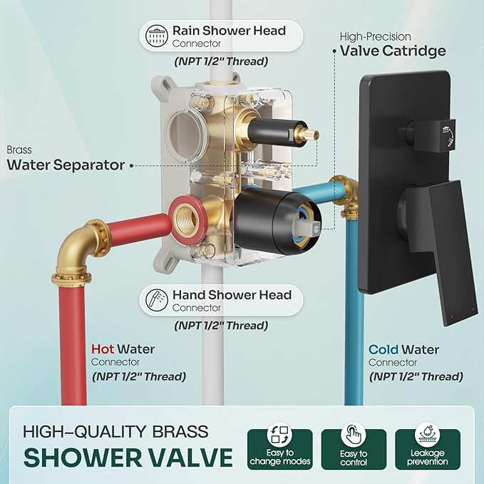 Ceiling Mount Shower Faucet Set, Black Shower System with 10-Inch Rain Showerhead and Handheld Spray Combo, High-Pressure Showerheads Set with Valve and Trim Kit, Matte Black