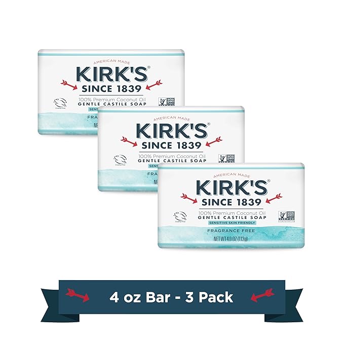 Kirk's Fragrance Free Castile Bar Soap (Pack of 3)