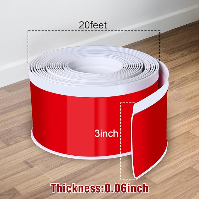 Vinyl Baseboard Molding Trim 3 Inch x 20 Feet Peel and Stick Baseboard Trim Flexible PVC Cove Base Moulding Self-Adhesive Trim for Garage Bathroom Cabinet Floor Walls, White