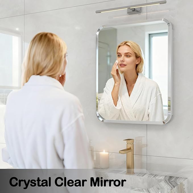 Rectangle Medicine Cabinet with Beveled Edge Mirror, No-Assembly Bathroom Wall Cabinet with Mirror, Adjustable Shelves, Tissue Slot, Recessed or Surface Mount (20" H x 16" W)