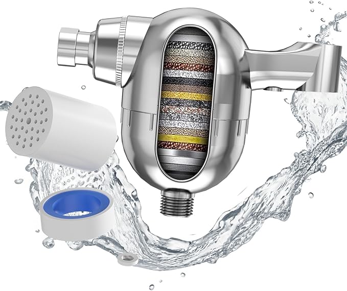 Hard Water Shower Head Filter - 25-Stage Aluminum, Easy Install, Removes Chlorine/Metals for Healthier Skin & Hair