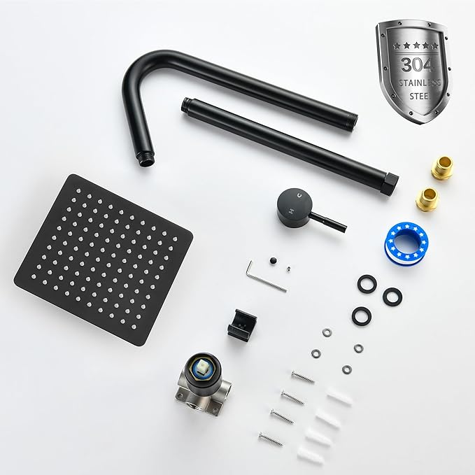 LIWEIKE Outdoor Shower Kit, All Mental Matte Black Outdoor Shower Fixtures with 8 Inch Rainfall Shower Head Outside Shower with Single Handle for Backyard, Valve Included