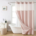 No Hooks Needed Linen Textured Shower Curtain with Snap-in Fabric Liner Set,Blush Hotel Luxury Decor Shower Curtains for Bathroom with Mesh Top Window,Waterproof & Washable,71Wx74H