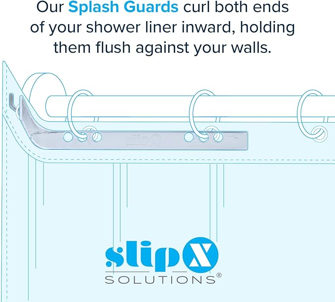 SlipX Solutions No Mess Splash Guard for Shower & Bathtub Curtain Liners | Bath Accessories to Keep Water Where It Belongs for A Non-Slip Bathroom Floor | Adhesive Free, Easy to Attach | 2 Per Pack