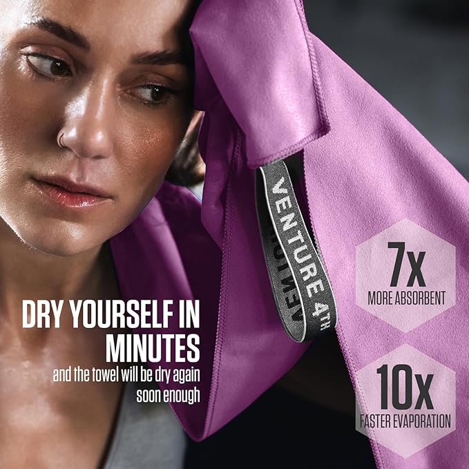 VENTURE 4TH Quick Dry Towel. Microfiber Travel Towel Ideal for Camping, Hiking, Backpacking, Gym. Lightweight & Fast Drying Travel Towels for Body. Compact & Easy to Pack - Purple Medium