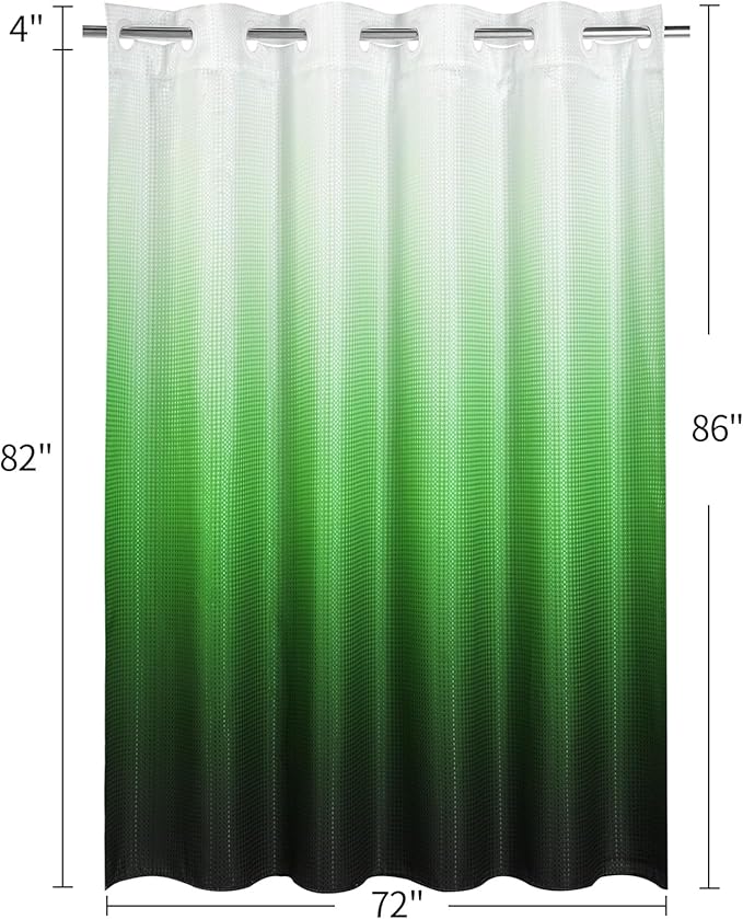 MitoVilla No Hooks Needed Extra Long Shower Curtain Liner Set, 86 inch XL Emerald Green Ombre Heavyweight Waffle Fabric Cloth Shower Curtains with Snap-in Liner for Modern Luxury Hotel & Spa Bathroom