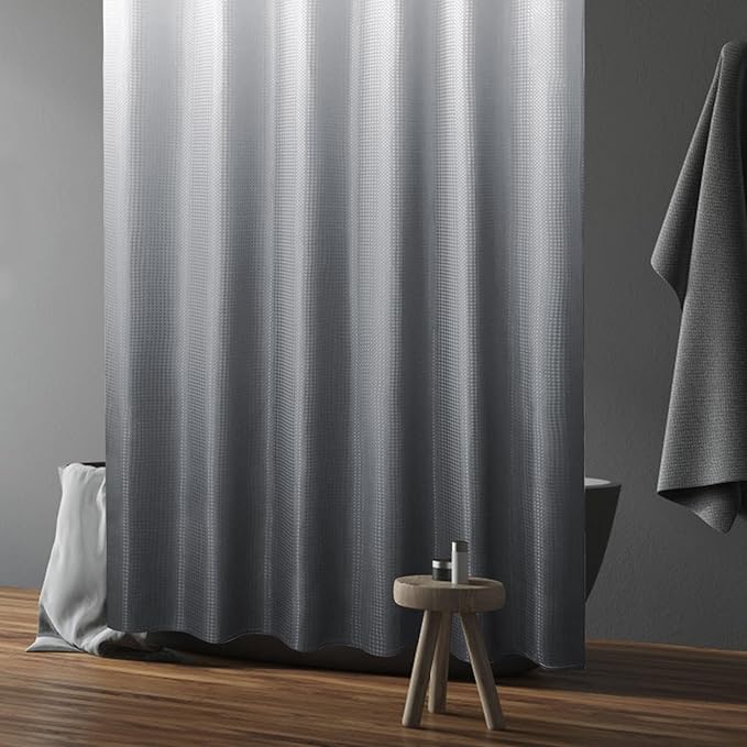 Gibelle Grey Shower Curtain, Waffle Weave Textured Ombre Shower Curtain for Bathroom, Gray Gradual Fabric Shower Curtain Set with Hooks, Water Repellent and Machine Washable, 72 x 72