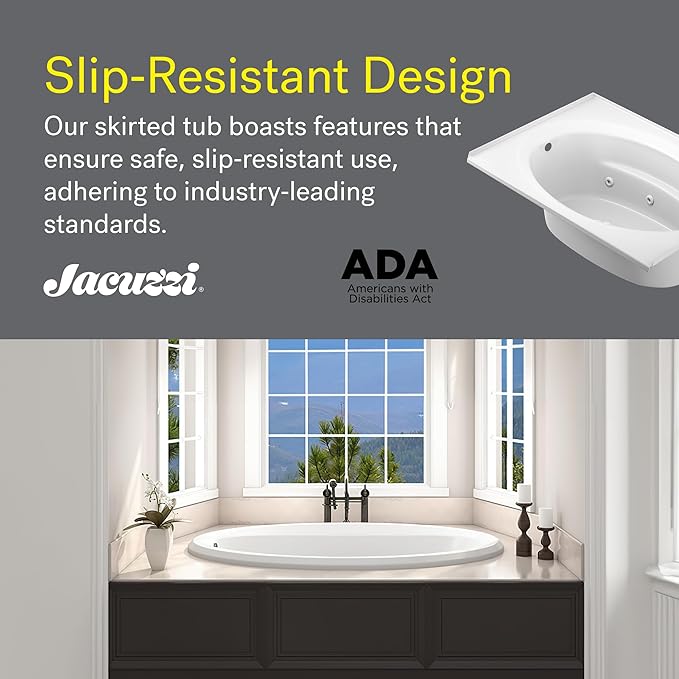 Jacuzzi SIGNATURE Acrylic Drop-In Bathtub, Heated Jet Massage Tub, Slip Resistant, Left Drain Placement, 71" (L) x 41" (W), Oval, White