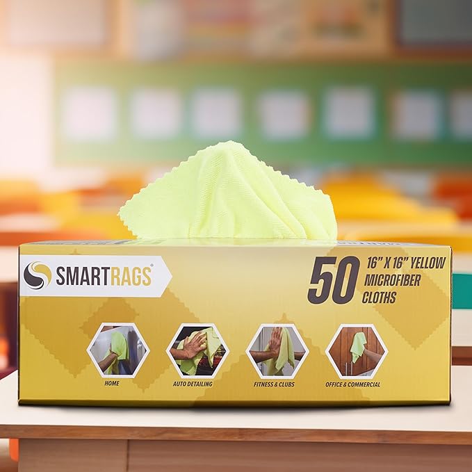 Arkwright Smart Rags in Box - (Pallet of 8000) Lint Free, Large Microfiber Cleaning Cloth, Scratch & Streak-Free, Dispensable Wash Towels for Cars, Kitchen, and Window Glass, 16 x 16 in, Yellow