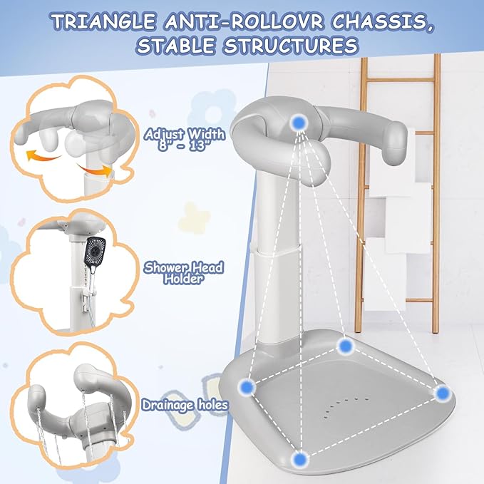 Adjustable Baby Bath Stand with Anti-Slip Base, Sturdy Baby Stand Up Shower, Huggable Bear Stand Bath Support for Babies 6 Months & up, Easy to Install | Anti-Pinch & Dumping, Mothers Hands-Free