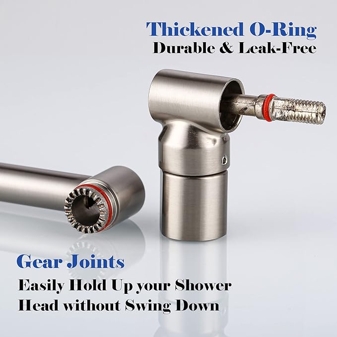 Brushed Nickel Shower Arm Extension - 13'' Adjustable Height & Range, Locking Nuts, Universal Connector for Rain & Handheld Shower Heads