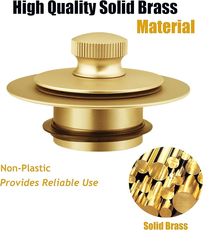 Artiwell Bath Tub Drain Trim Set Conversion Kit Assembly, with Easy Installation Lift and Turn Twist Bathdrain Stopper and Two Holes Tub Drain Overflow Faceplate, Fit Most Bath Drains, Brushed Gold