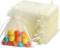 Hopttreely 100pcs Organza Bags, 4''x4.72'' Pastel Yellow Satin Drawstring Organza Pouch Wedding Party Favor Gift Bag Jewelry Watch Bags