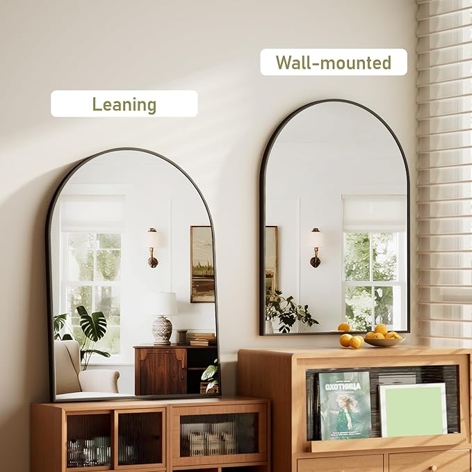 HARRITPURE Arched Bathroom Mirror - 32"x48" Black Large Wall Mounted Vanity Mirror Aluminum Alloy Frame Arch Wall Mirror for Living Room, Bedroom and Entryway