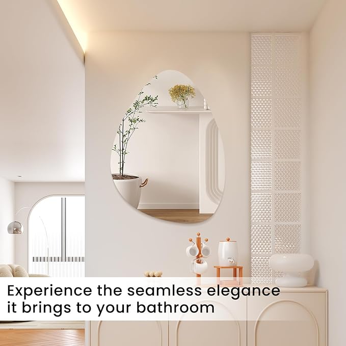 VASUHOME Triangle Frameless Bathroom Mirror, 24 x 32 Inch Wall Vanity Mirror, Large Wall Mounted Mirrors for Bathroom, Living Room, Bedroom