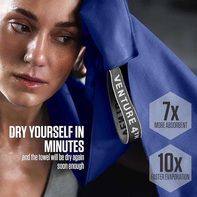 VENTURE 4TH Quick Dry Towel. Microfiber Travel Towel Ideal for Camping, Hiking, Backpacking, Gym. Lightweight & Fast Drying Travel Towels for Body. Compact & Easy to Pack - Navy Blue Extra Large