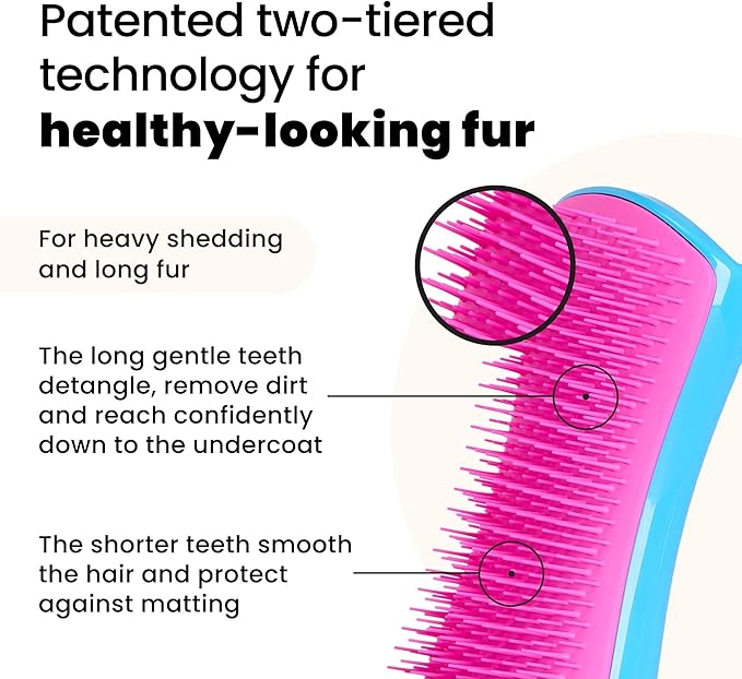 Pet Teezer De-Shedding Dog Brush by Tangle Teezer, Dog Grooming Tool for Long Haired Breeds and Wet or Dry Fur, Large, Blue & Pink