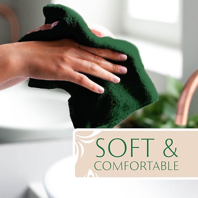 MAURA Hunter Green Hand Towels for Bathroom. Luxury Turkish Cotton Bath Hand Towels Set of 6. Ultra-Soft, Thick & Plush - Dark Green