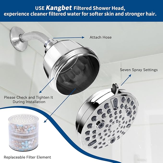 Filtered Shower Head | Shower Filter for Hard Water | Reduces Impurities | Stops Hair Loss, Soothes Dry Skin & Scalp - Chrome