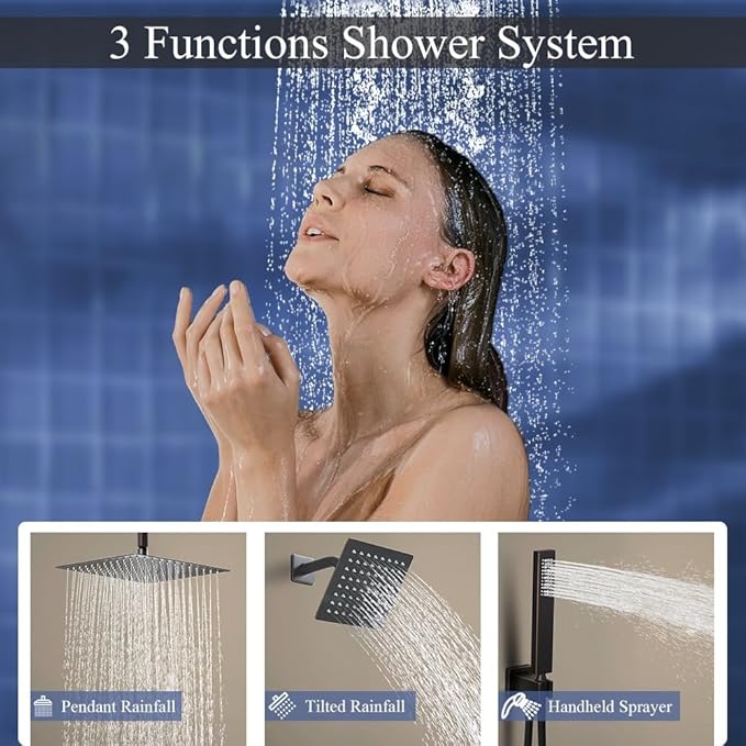 Shower Faucet Set Oil Rubbed Bronze Shower System, Knob Switch Diverter Shower Faucet with High Pressure Handheld Spray, Ceiling Mount 10 Inch Shower Head with 6 Inch Wall Mount Shower Head