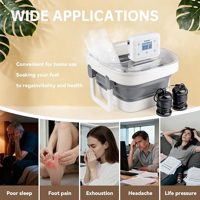 Bluetooth Ionic Foot Bath Detox Machine for Home Spa Use, with App Control, Foldable Soaking Tub, 2 Ion Arrays, 100 Basin Liners, Timer for Natural Body Detoxification