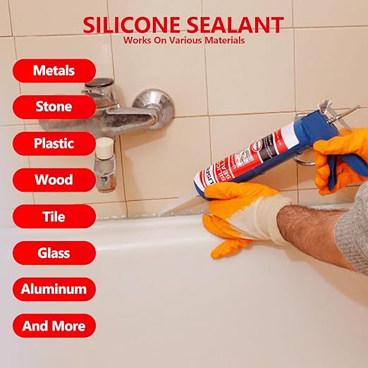 Clear Advanced Silicone Caulk & Sealant, 10Oz Cartridge, 100% Waterproof RTV Silicone Sealant for Kitchen and Bathroom, Shower, Toilet, Sink, Window and Door, Shrink & Crack Proof, 12 Pack