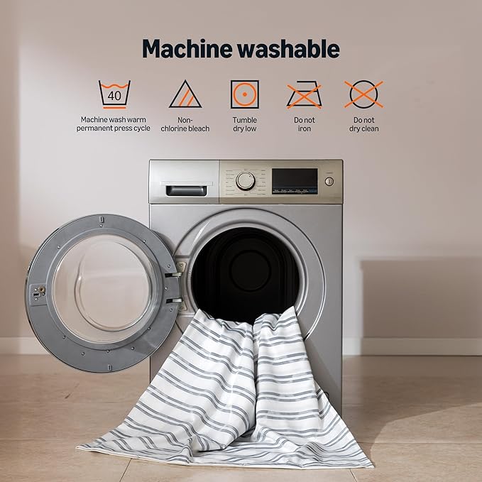 Amazon Basics Geometric Jacquard Fabric Shower Curtain for Bathroom, Lightweight, Waterproof and Washable, 72" W x 72" L, Grey Striped