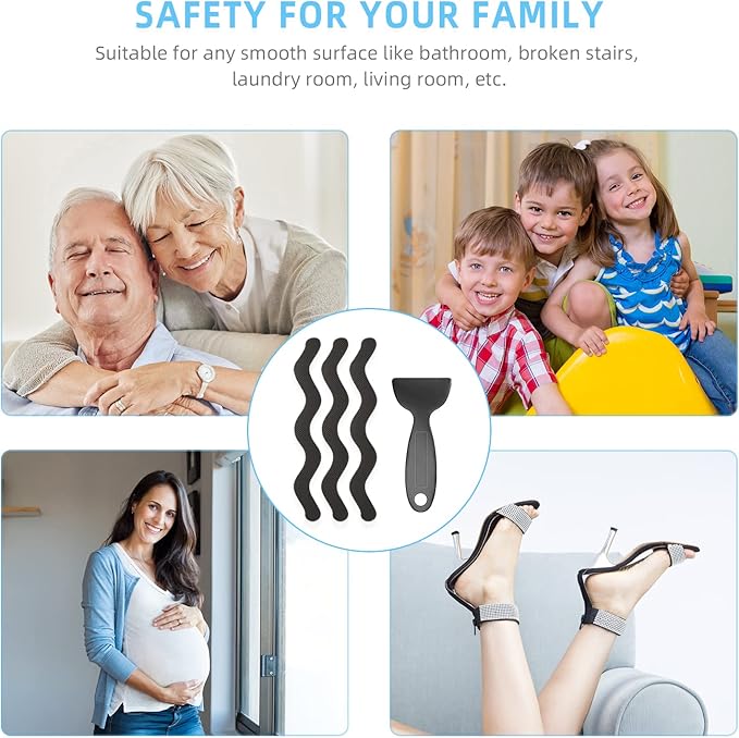 Non Slip Bathtub Stickers Set of 30, Bath Stickers Non Slip with Premium Scraper, Safety and Waterproof Bath Tub Slip Stickers for Bathtub, Shower, Pool, Ladder (Black)