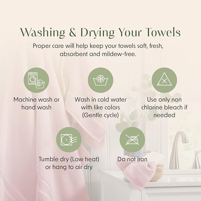 Springtree Home Luxury Bamboo Rayon Bath Towel Set 6 Piece Set | 35% Bamboo Rayon - 65% Cotton | Absorbent Quick-Dry Towels for Bathroom | Oeko-TEX Standard 100 Cotton | Pink Shadow