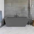 65'' Stone Resin Solid Surface Freestanding Bathtub, Terrazzo Bathtub Soaking Tub，Modern Elegant Design Soaking Stand Alone Tub, Matte Greyish stone, Drain and Overflow Included 009-1650