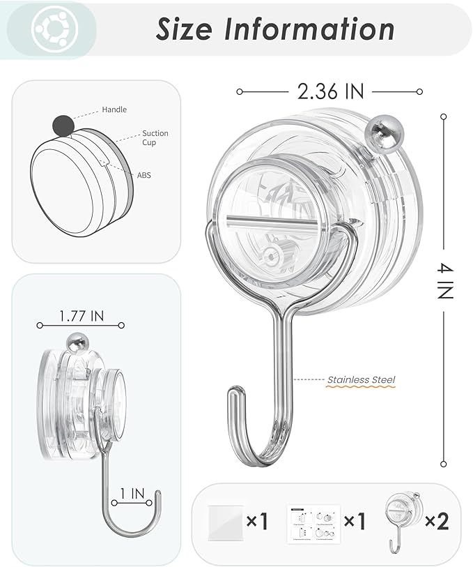 Suction Cup Hooks for Shower, Upgrade Clear Suction Towel Hooks Heavy Duty Removable Bathroom Suction Hooks for Shower Tile Wall Glass Door Window 4 Pack
