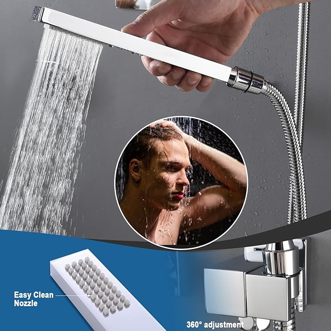 Enga Thermostatic Dual Shower System, 12"+6" Wall Mount Dual Rain Shower Faucet, All Functions Use Together & Volume Adjustable, Chrome
