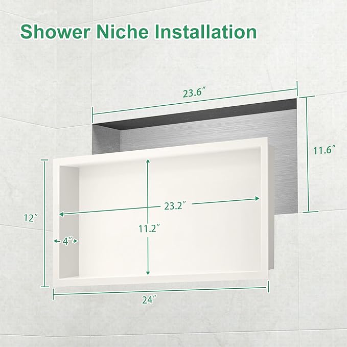 SaniteModar Shower Niche, Stainless Steel Niche for Shower Wall, No Tile Needed,Recessed for Bathroom Storage (Warm White, 24" x 12")