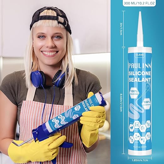 PAULINN 12 Packs Clear Silicone Sealant Waterproof 100% Silicone Caulk