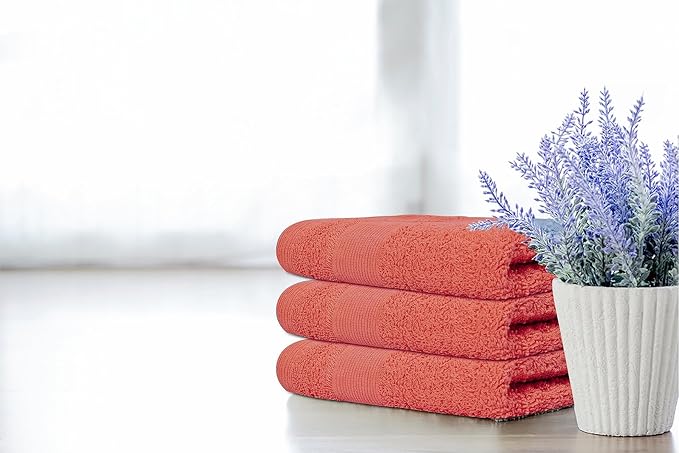 Softolle 100% Cotton Washcloths 24 Pack (12x12 Inches) Soft, Highly Absorbent Washcloth, Face Towels, Wash Cloths for Face, Ring Spun, Bulk Pack (Coral)