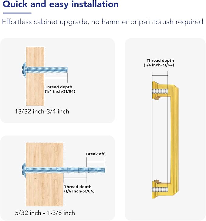 Ravinte Hardware 5 Pack Brushed Brass Cabinet Pulls, 3-3/4 Inch (96mm) Hole Center Zinc Alloy Drawer Handles for Kitchen Cabinets, Cupboards, Dressers, Square Solid Metal Hardware