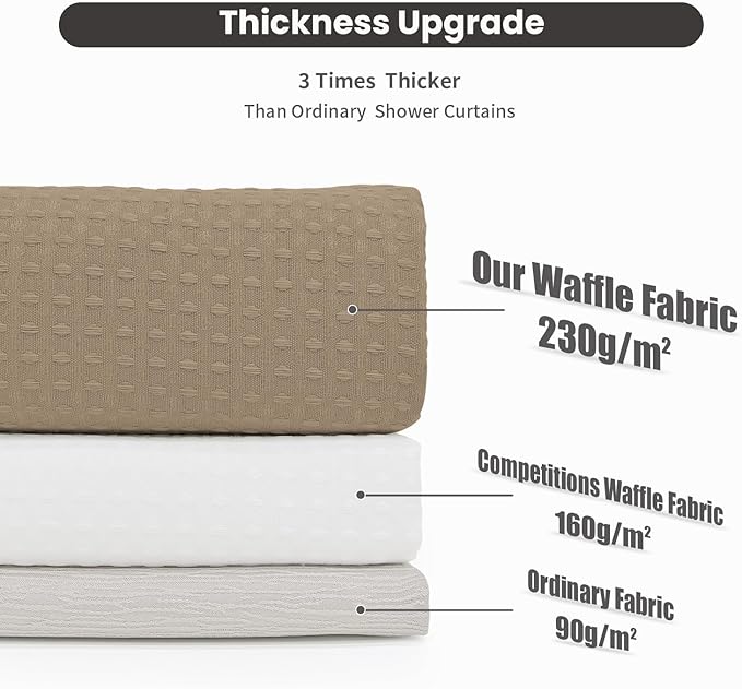 Inhousolu Long No Hook Shower Curtain with Snap in Fabric Liner Set Waffle Weave 230GSM Weighted Hem, Waterproof & Washable Bathroom Curtain Spa Luxury with Mesh Top Window 72" W x 78" L Beige